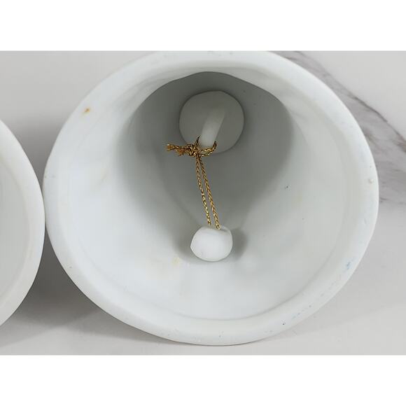 Christmas Village Square Bell Ornaments 4" Porcelain 90's Blue Lot of 2 Vintage - Picture 11 of 12